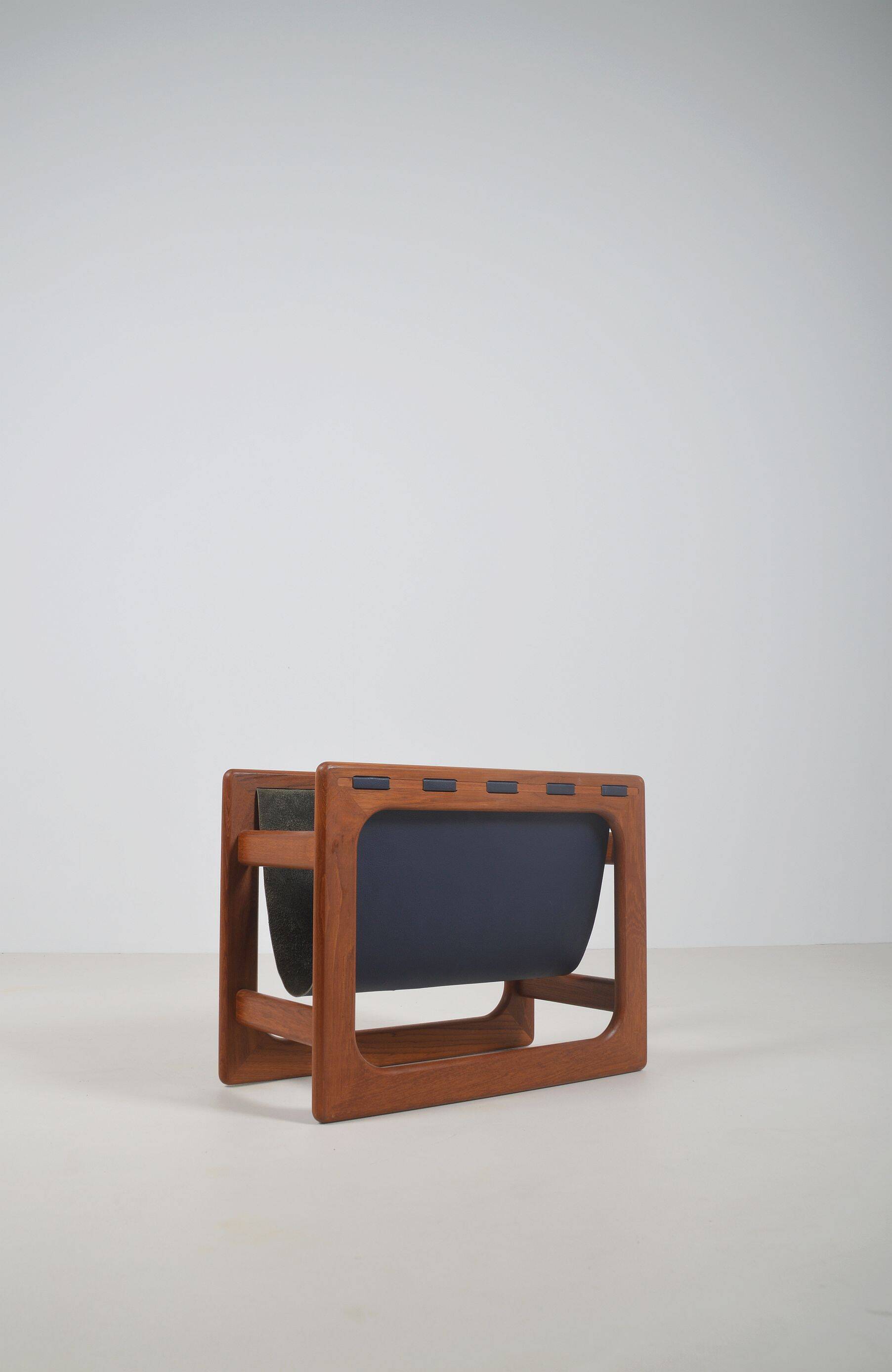 Danish magazine holder in teak and leather by Salin Møbler, 1970s