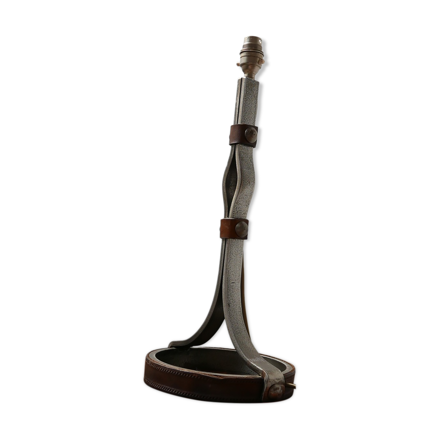 Mid-Century Leather and Iron Table Lamp by Jean-Pierre Ryckaert