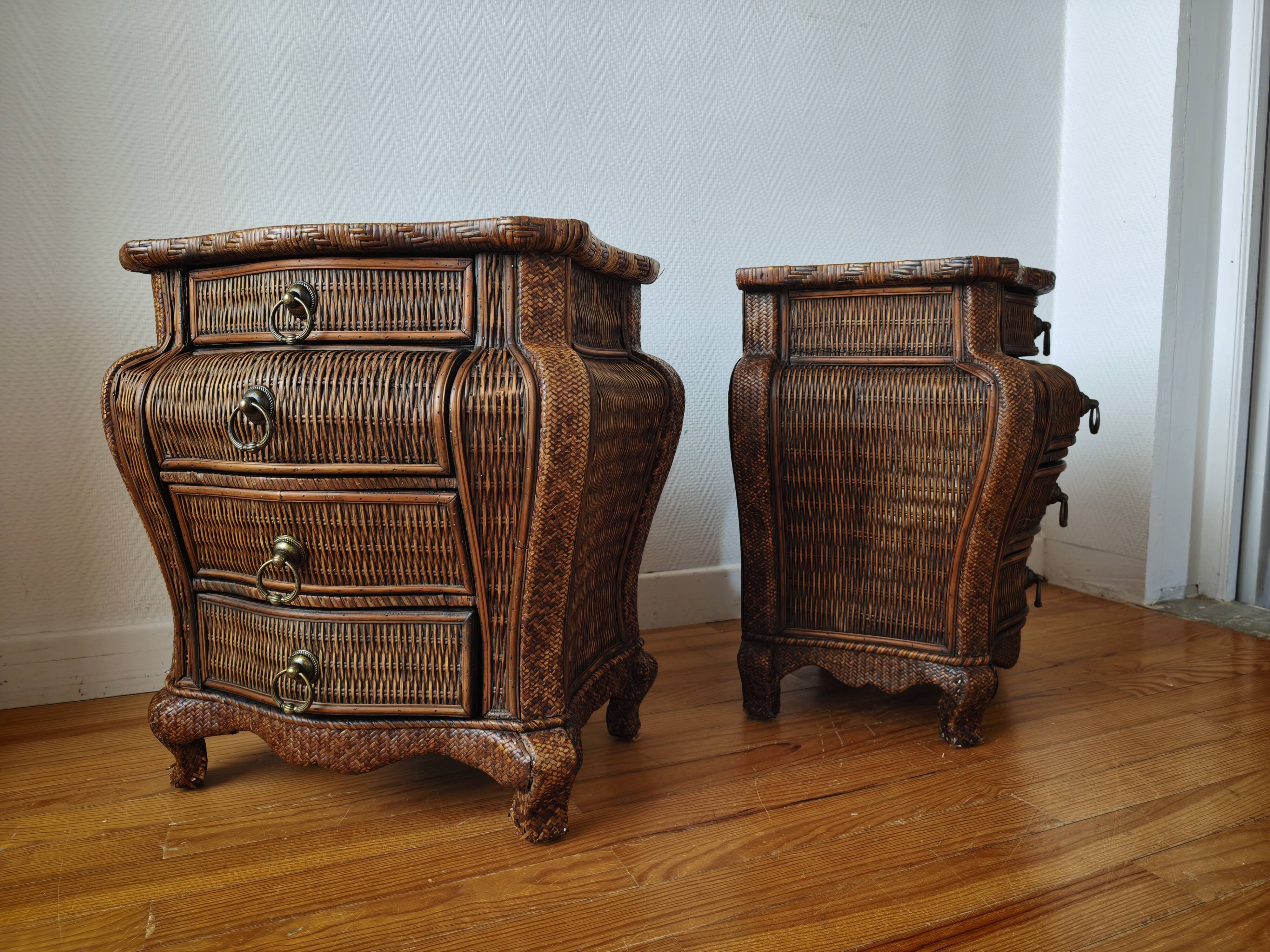 Pair of curved wicker bedside tables
