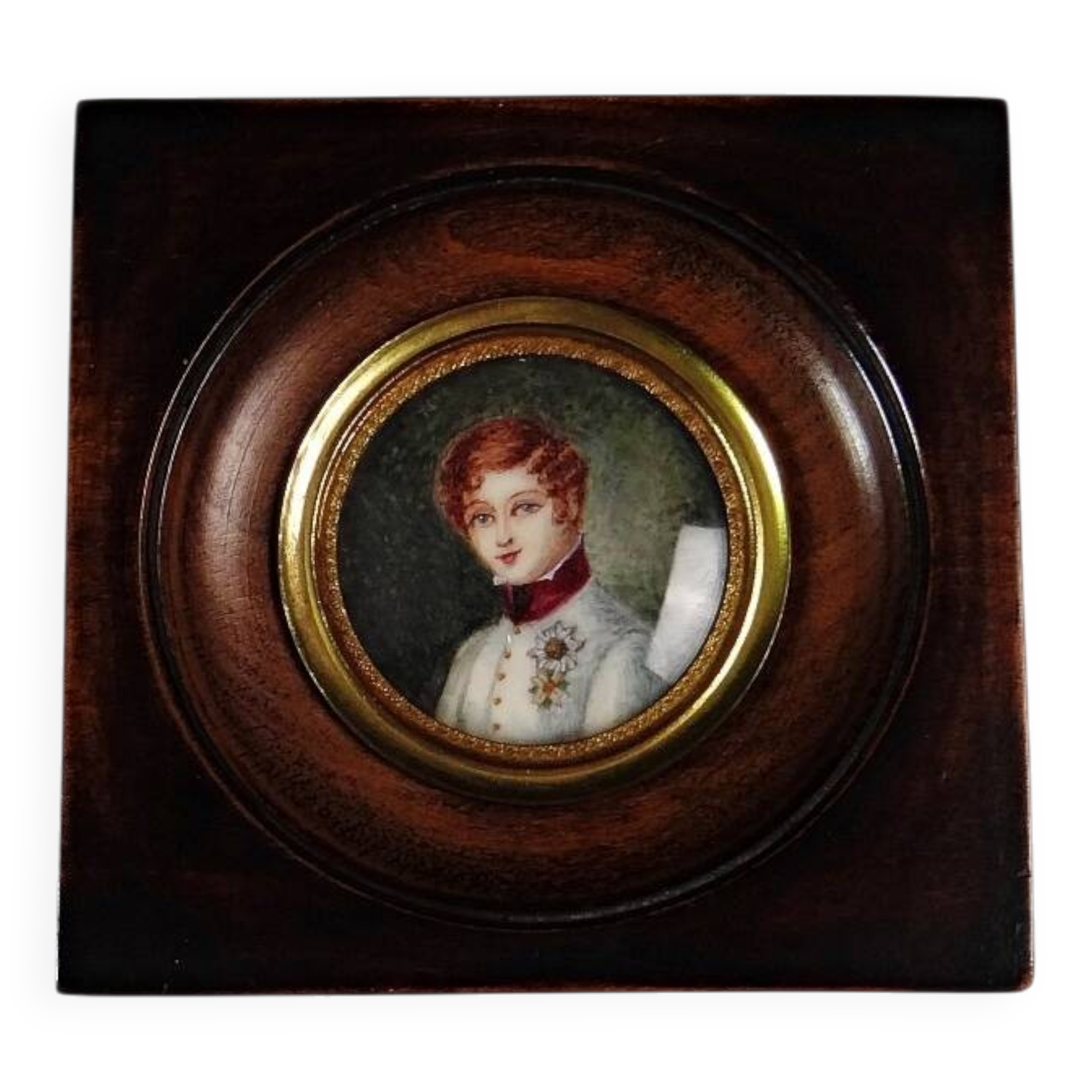 Portrait miniature Tondo Napoléon II officier gouache peint à la main XIXè