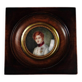 Miniature portrait Tondo Napoleon II officer gouache hand painted 19th century