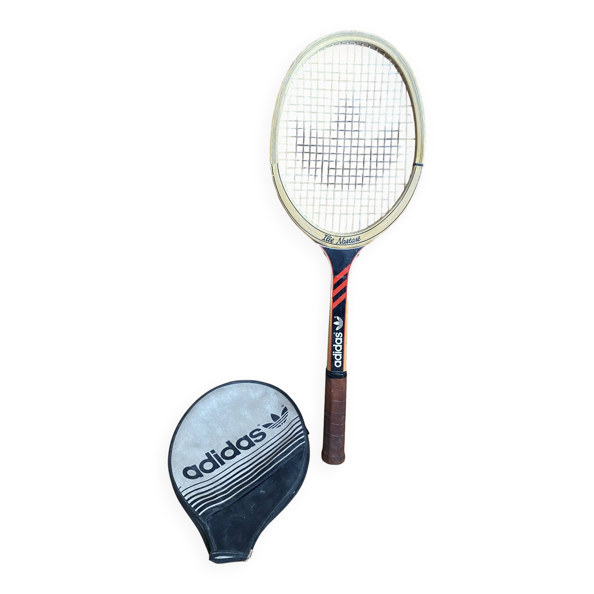 Raquette Tennis Ancienne ADIDAS Ilie Nostase Bois Sport + Housse Vinta