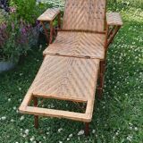 Chaise longue transat en rotin et cannage 1900