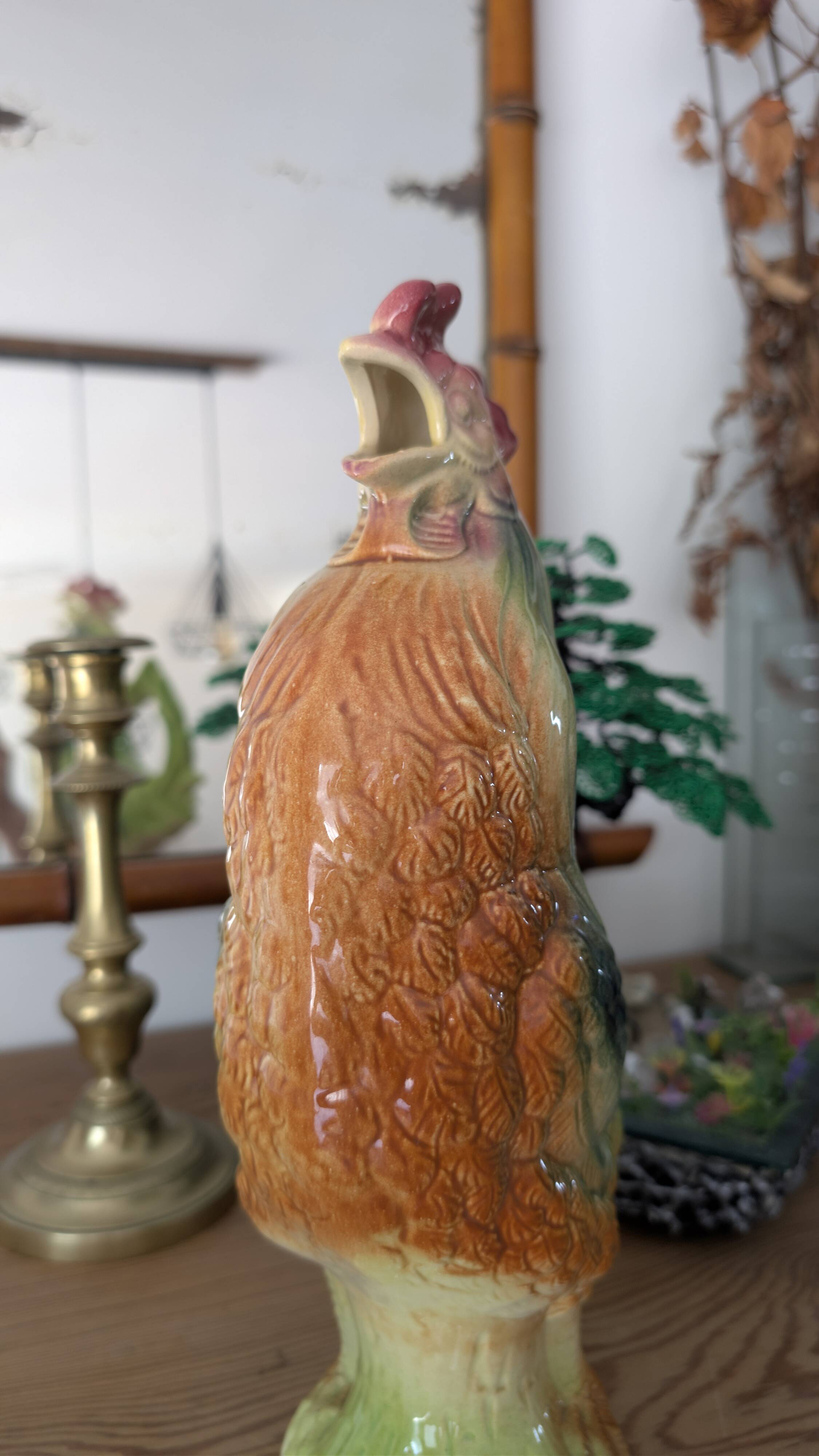 Large vintage rooster jug Saint-Clément country house spirit