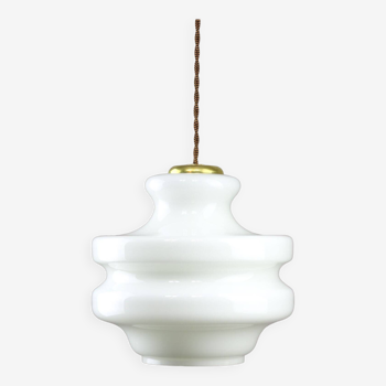 Mid-Century Italian Brass and Opaline Pendant Lamp, 1950s