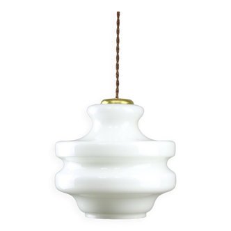 Mid-Century Italian Brass and Opaline Pendant Lamp, 1950s