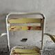 Vintage white metal and lacquered wood garden chairs from the 1970s — set of 3, multicoloured slats.