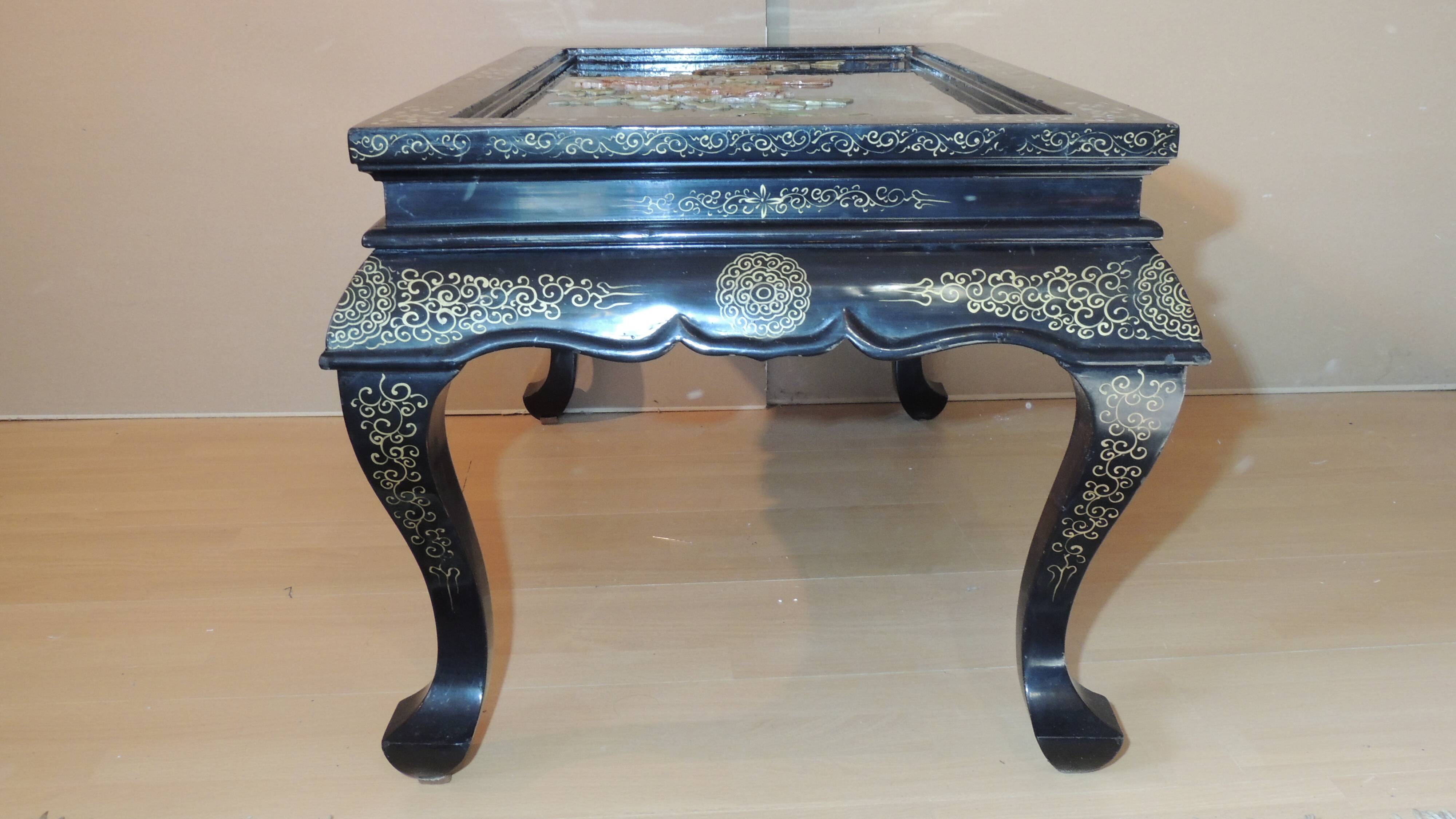 Table basse japonaise décor floral et oiseaux/vintage
