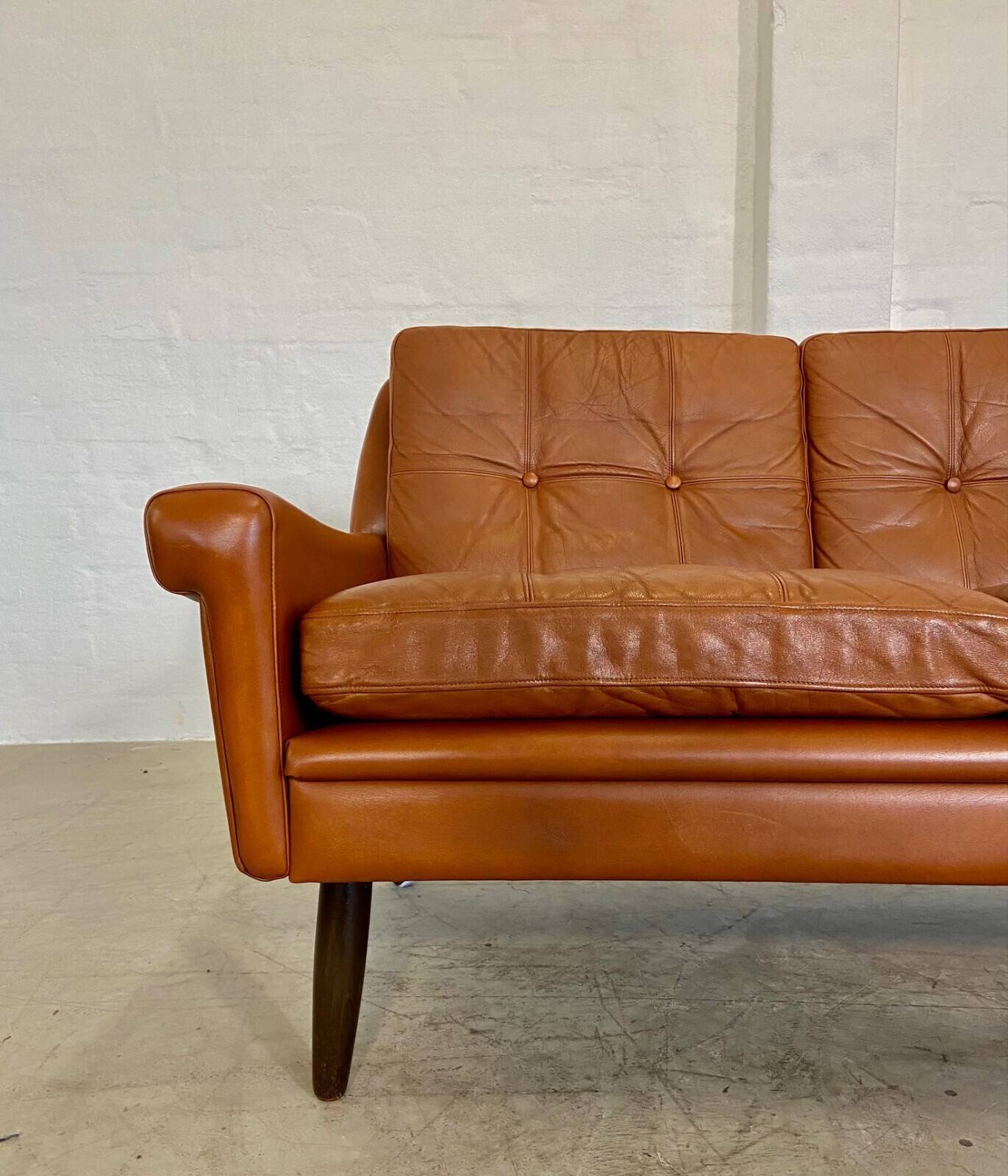Vintage Danish retro Svend Skipper 3 person sofa in cognac leather