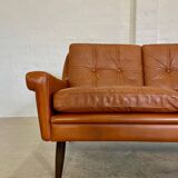 Vintage Danish retro Svend Skipper 3 person sofa in cognac leather