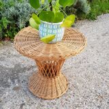Vintage woven wicker diabolo coffee table