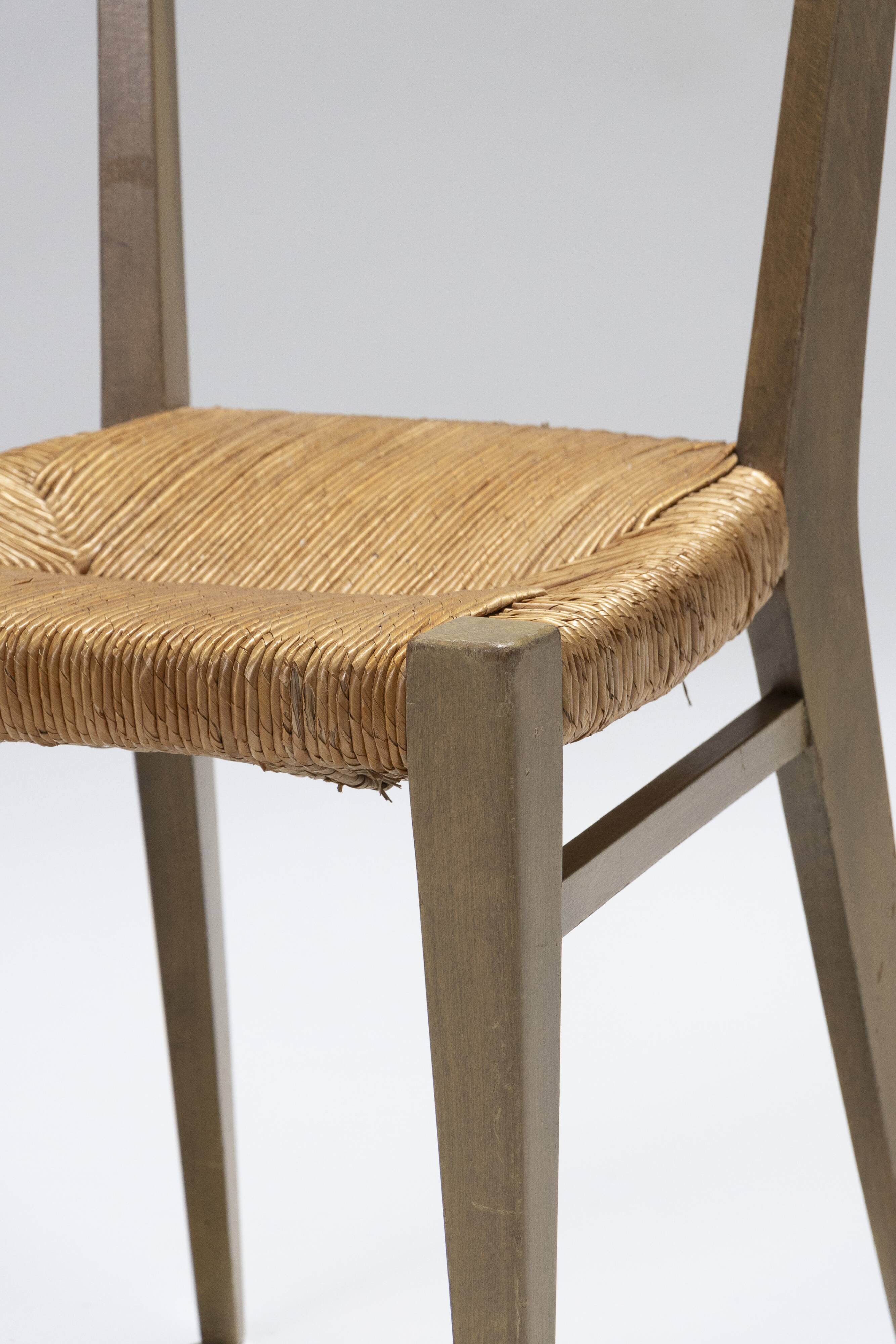 Pair of straw chairs, geneviève pons, 1950s