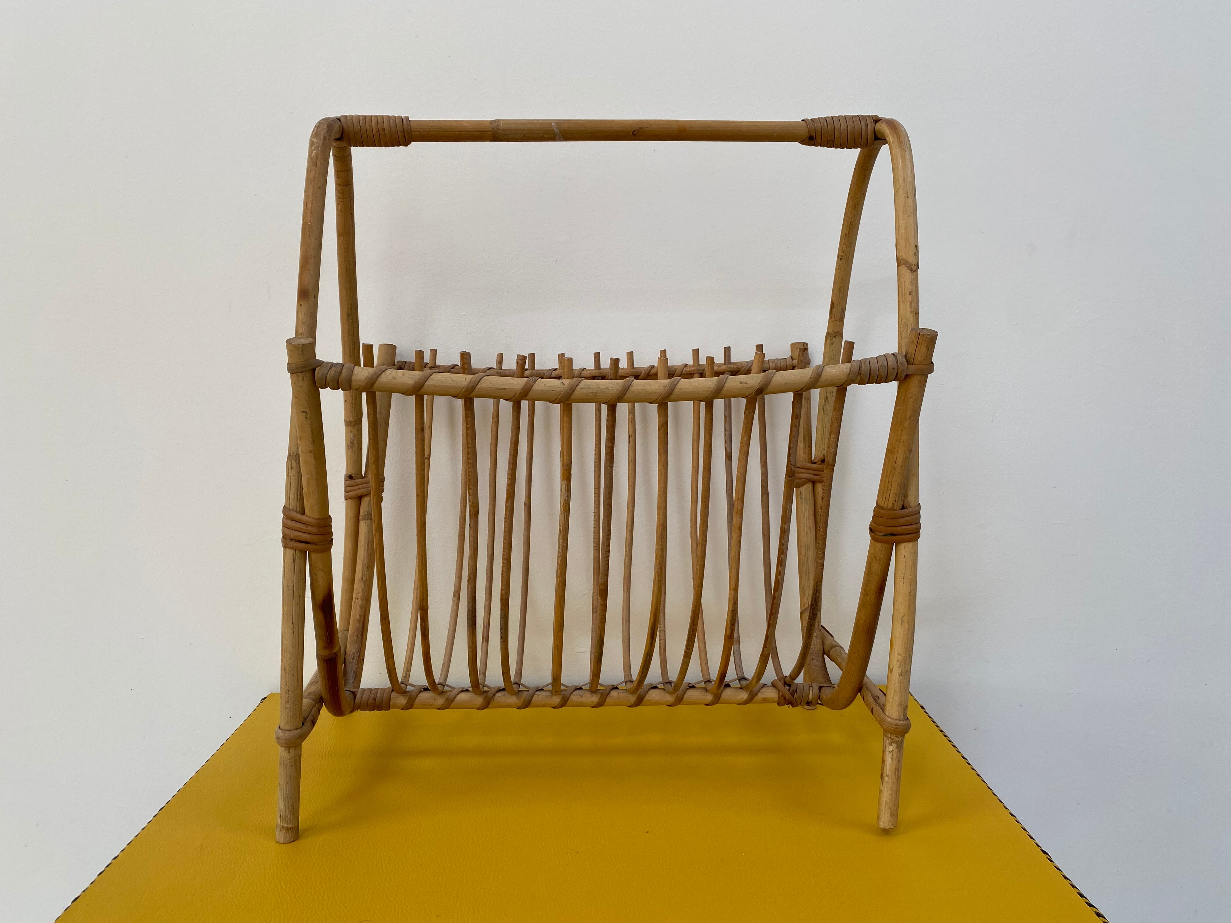 Vintage bamboo rattan magazine holder