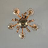 Venetian chandelier in golden Murano glass with a black border, circa 1950