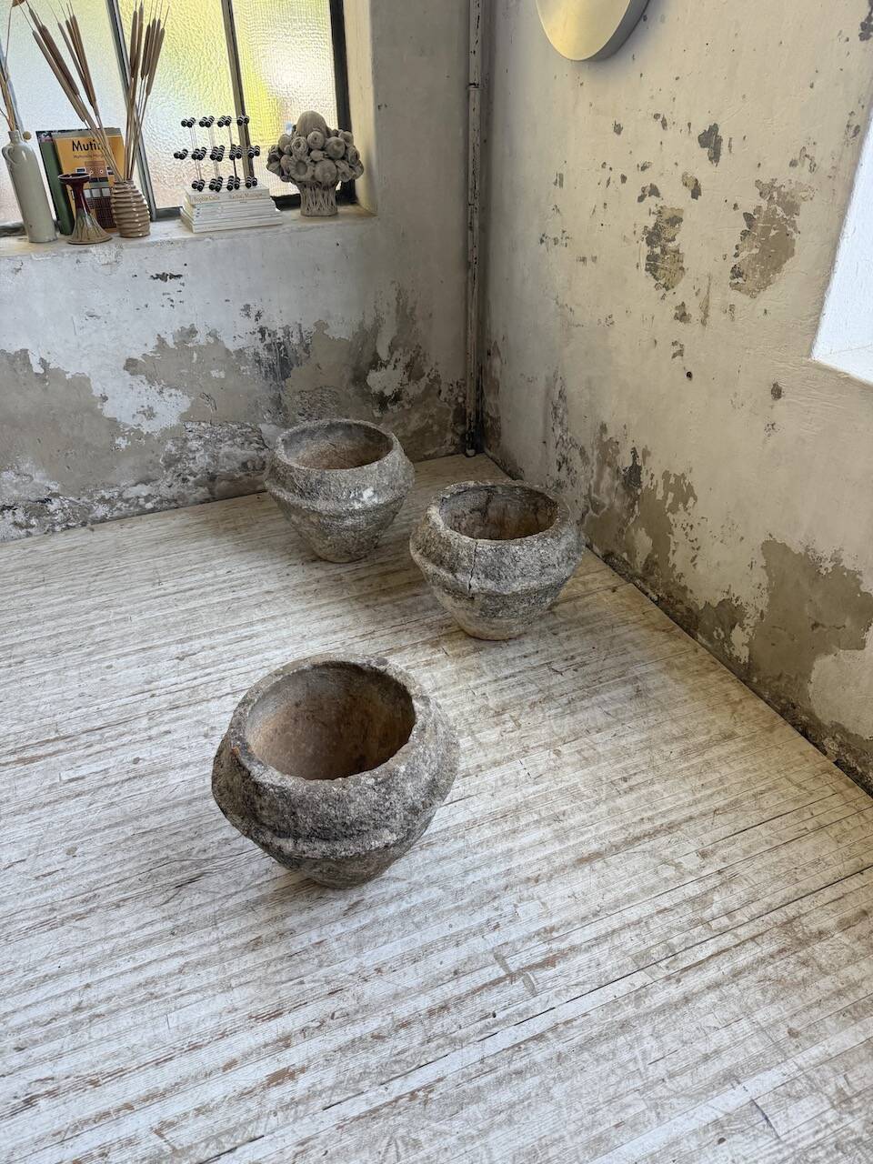 Trio of stone and cement planters, early 1900s