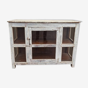 Petite vitrine ancienne en bois blanc