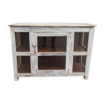 Petite vitrine ancienne en bois blanc