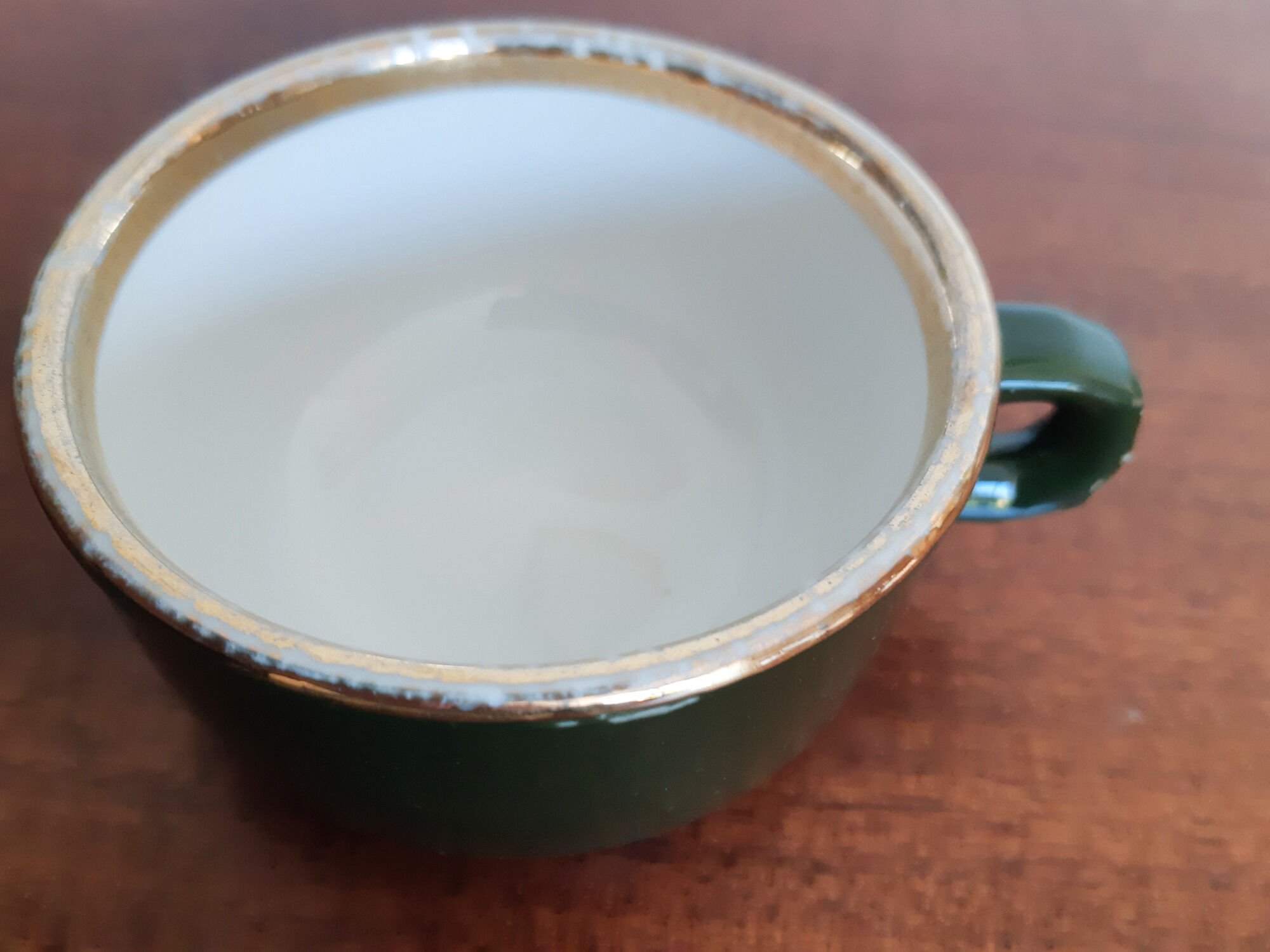 Green bistro coffee cups, and Pilluivit gold (10), porcelain, vintage