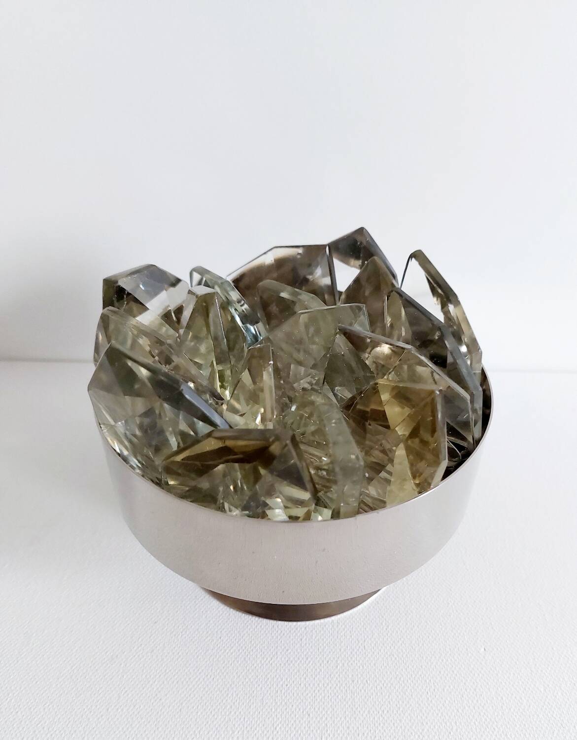 Vintage stainless steel and crystal flower stand