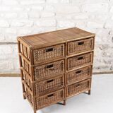 Wicker and rattan chest of drawers with 8 drawers