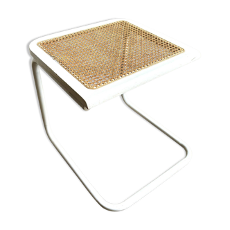 Tabouret, ottoman en métal et bois blanc avec cannage