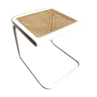 Stool, ottoman in metal and white wood with canework