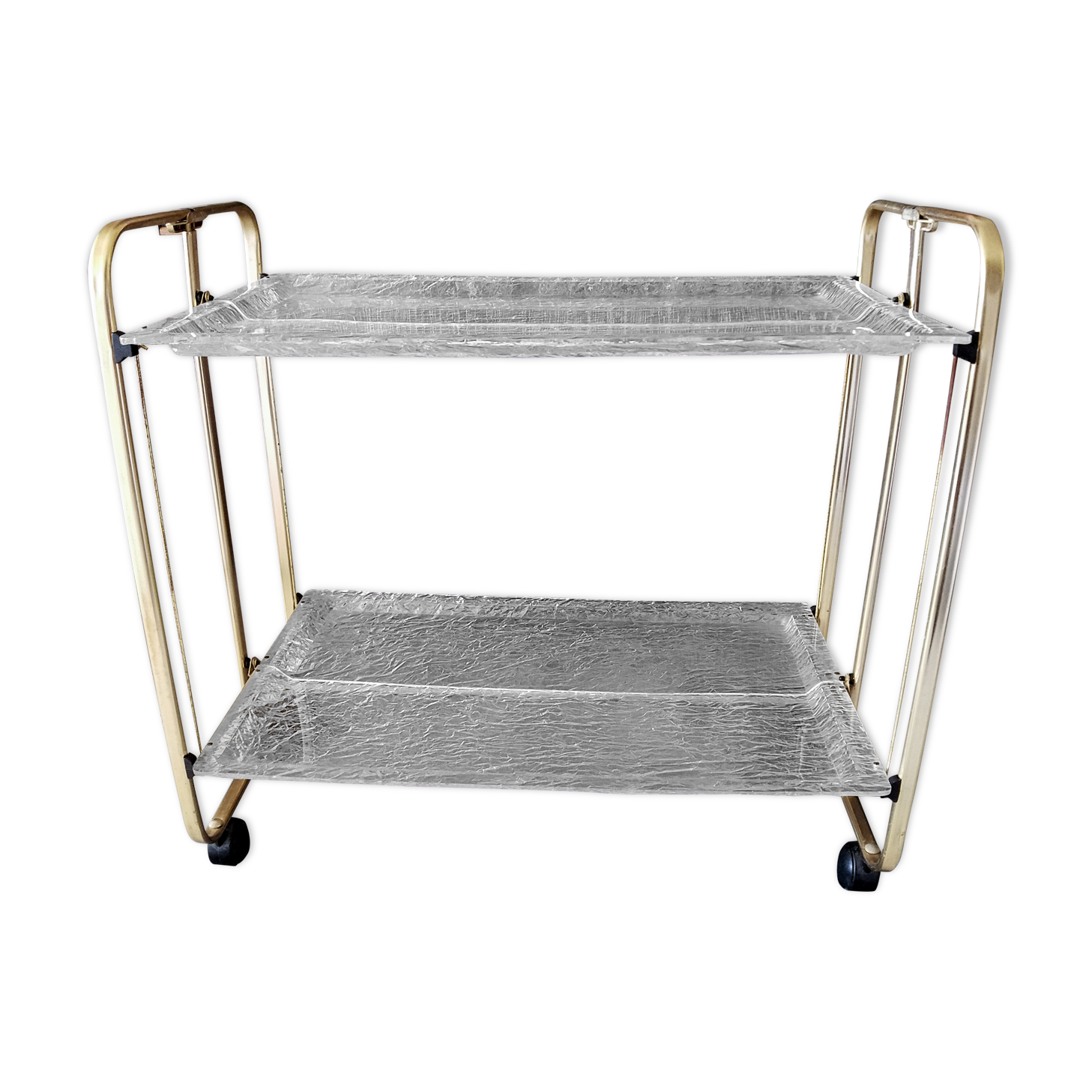 Gold-plated aluminum and structured lucite serving trolley circa 1970
