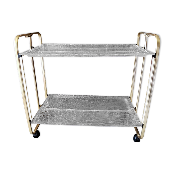 Desserte en aluminium doré et lucite structurée vers 1970