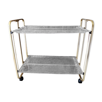 Gold-plated aluminum and structured lucite serving trolley circa 1970