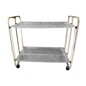Desserte en aluminium doré et lucite structurée vers 1970