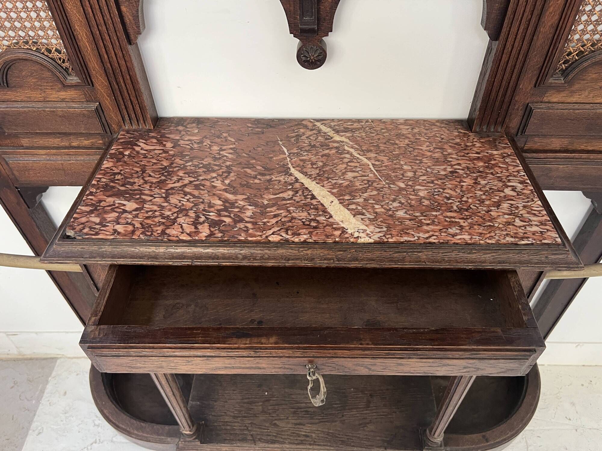 Console coat rack in Louis XVI style with bronze panthers, 20th century.
