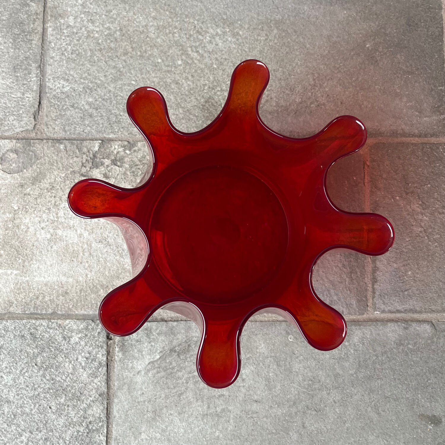Vintage 70's translucent red handkerchief vase