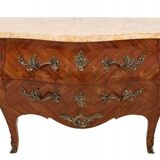 Inlaid chest of drawers with a marble top in the Louis XV style, France