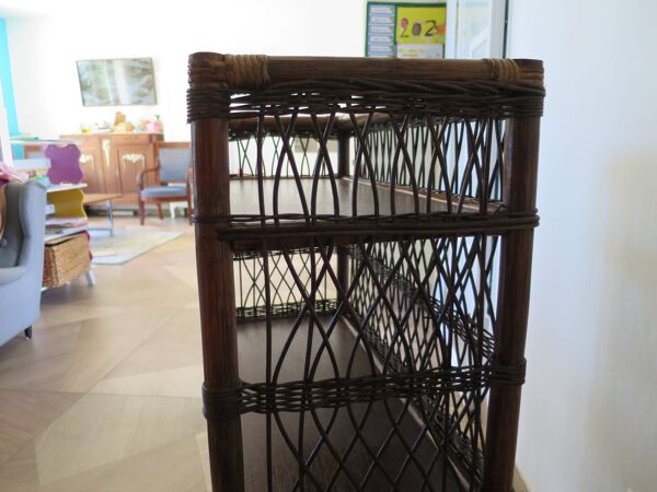 Bibliothèque - Bibus-3 niveaux-rotin tressé -bambou-Vintage-années 70