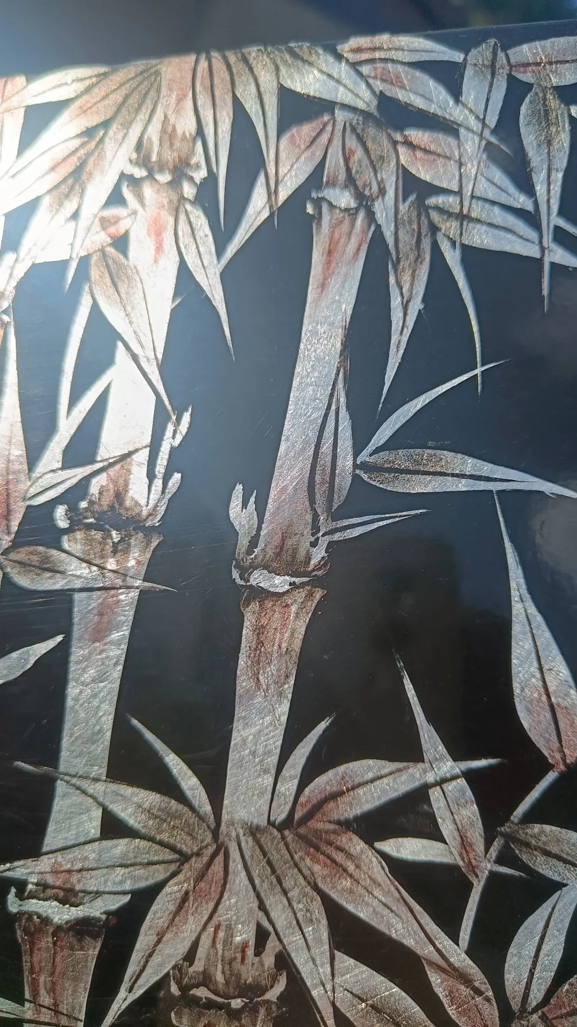 Black lacquered tray with bamboo decoration