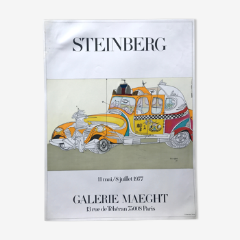 Original lithographed poster of saul steinberg (1914-1999) galerie maeght, 1977