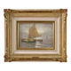 Seascape painting signed Remo Testa, fishermen at dawn