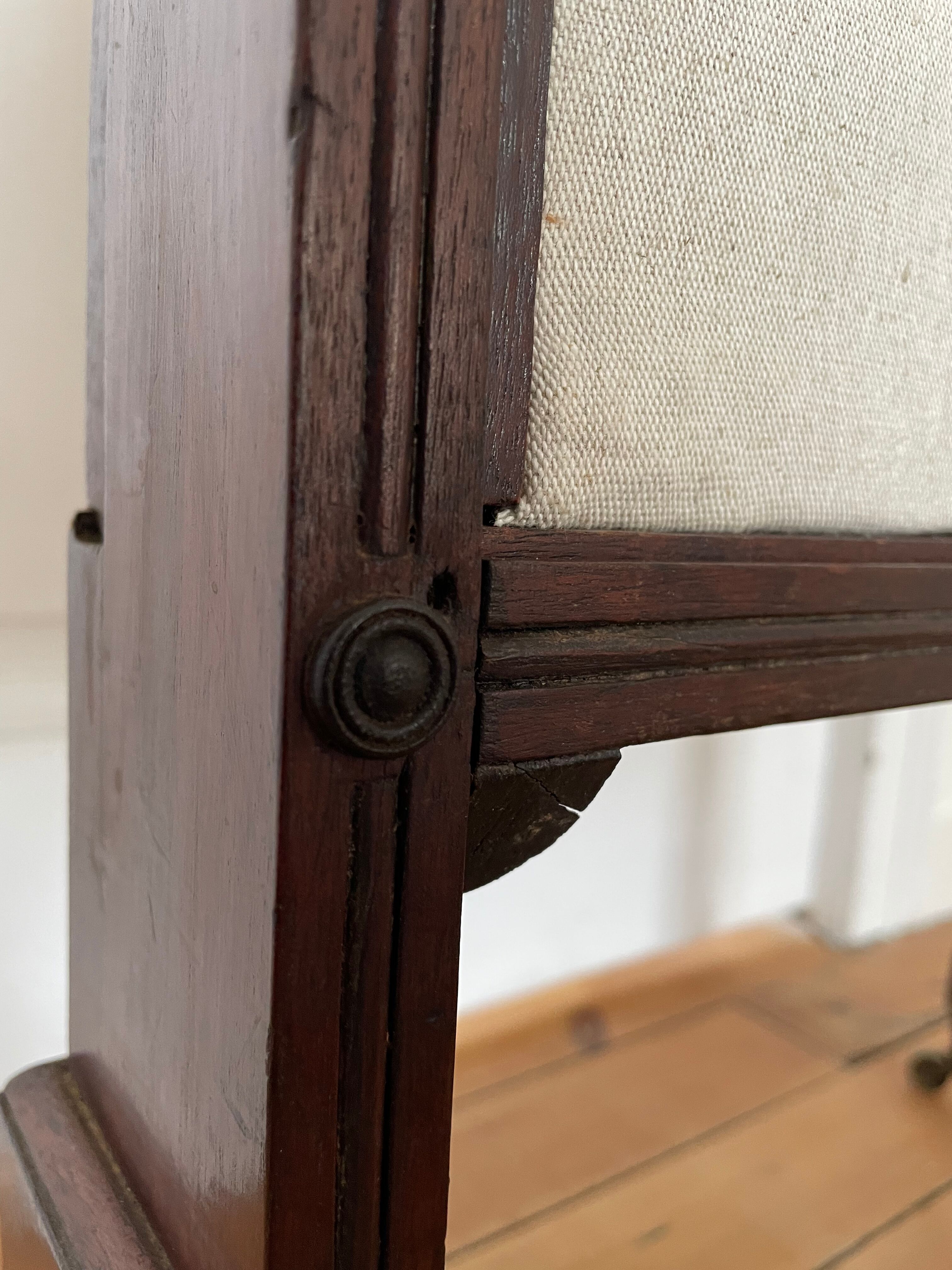 Antique fireplace screen in tapestry and mahogany