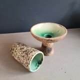 Brutalist ceramic vase and candlestick set