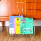 Magazine rack in gilded brass and bamboo handle, 1950