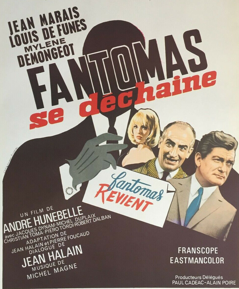 Affiche cinéma originale "Fantomas se déchaine" Louis de Funes 37x55cm 1965