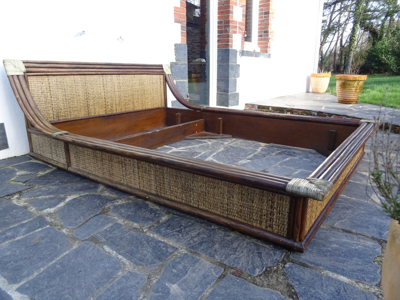 Lit double bambou et rotin années 80