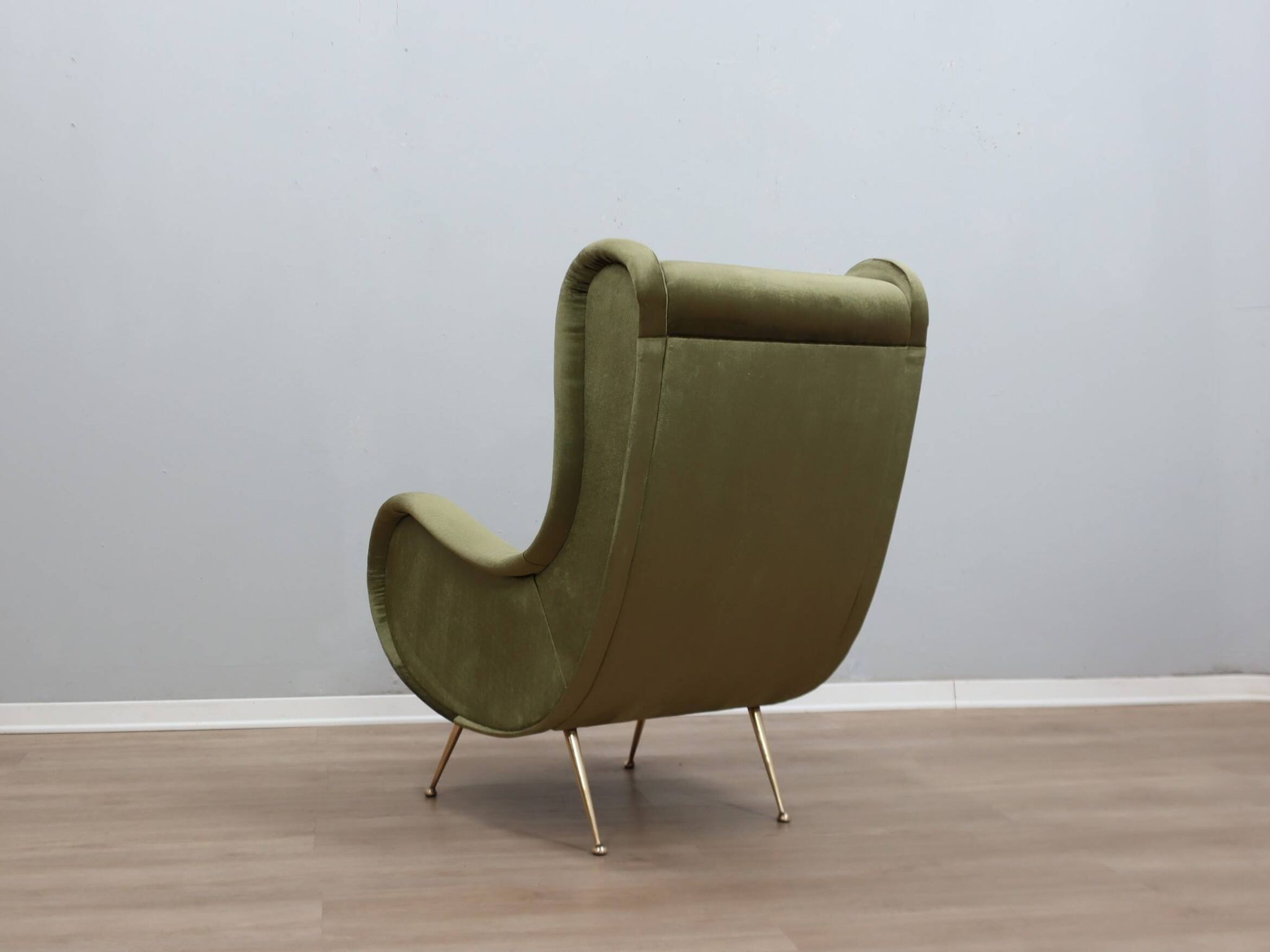 1950s Italian armchair Senior Zanuso style green velvet