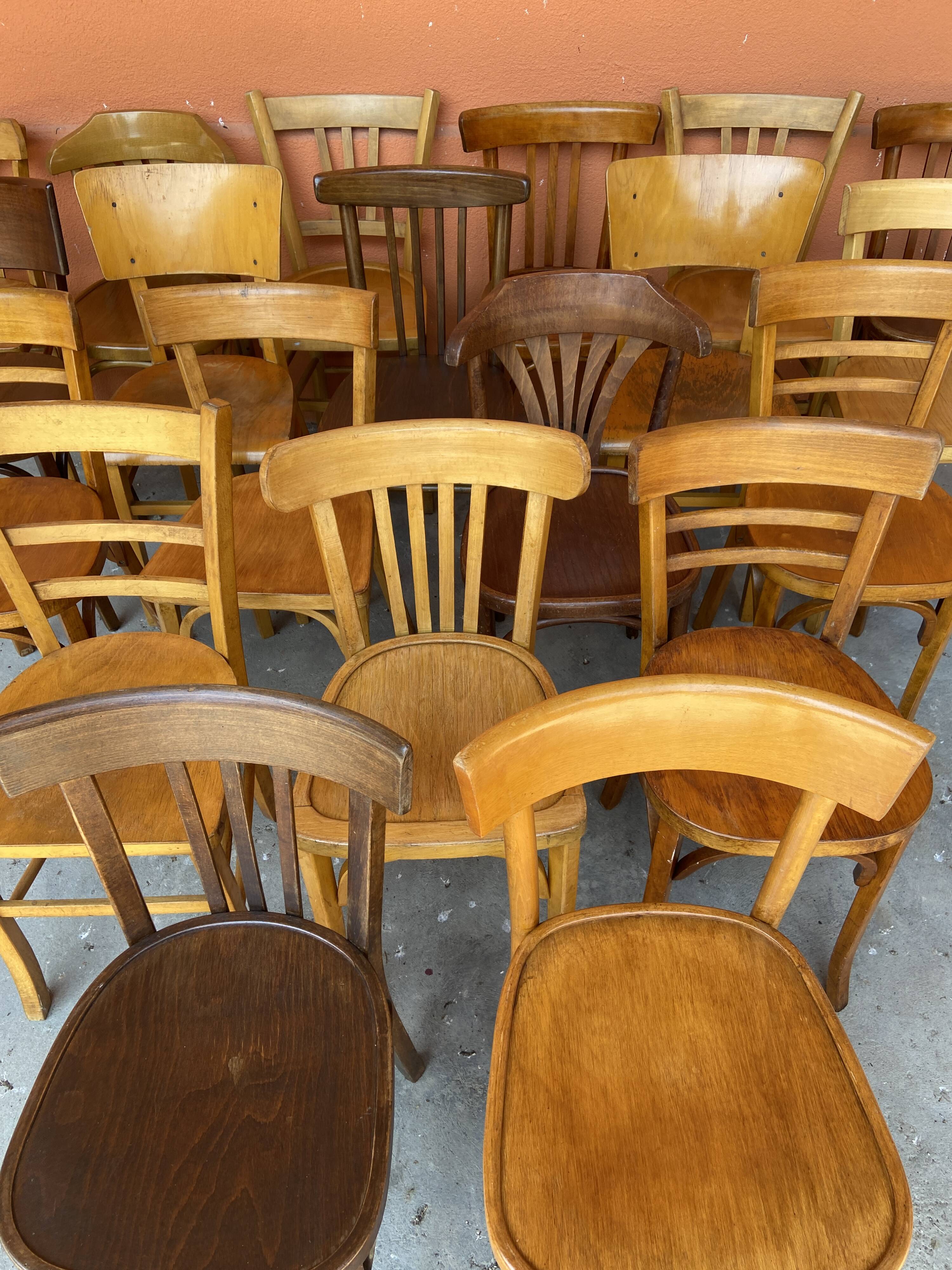 set of 20 mismatched bentwood vintage restaurant bistro chairs