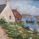 Old painting of the seaside in Brittany signed A Guillemet.