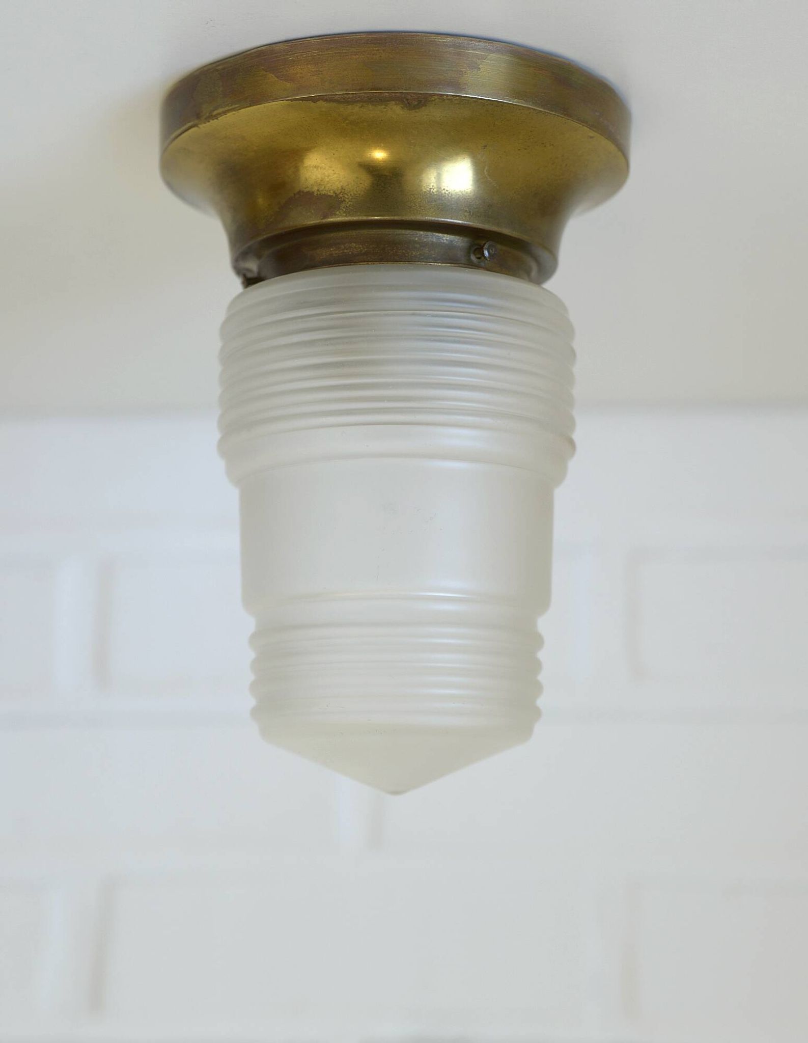 Original Art Deco Brass Sconces Pair of Ceiling Lights Antique  1920 / 1930