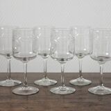 6 red wine stems glasses in crystal engraved frieze bay leaves