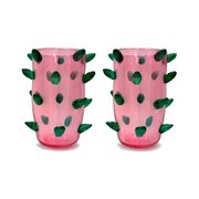 Two Pink and Green Murano Glass Art Deco Vases with Applied Spikes, 80s