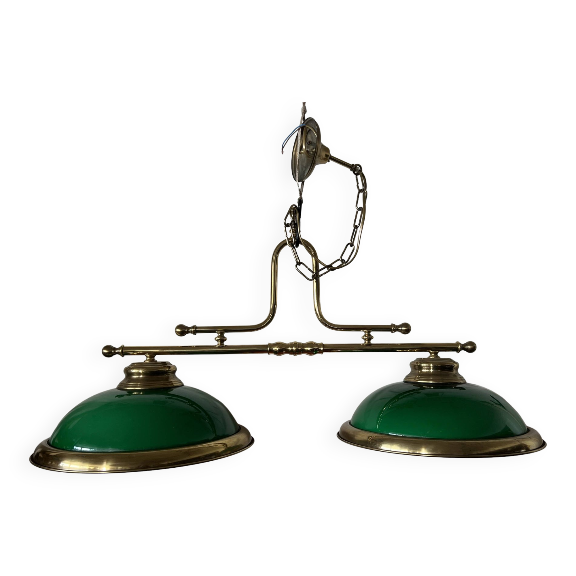 Lighting, billiard chandelier in brass and opaline