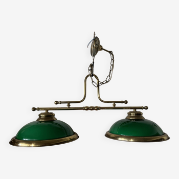 Lighting, billiard chandelier in brass and opaline